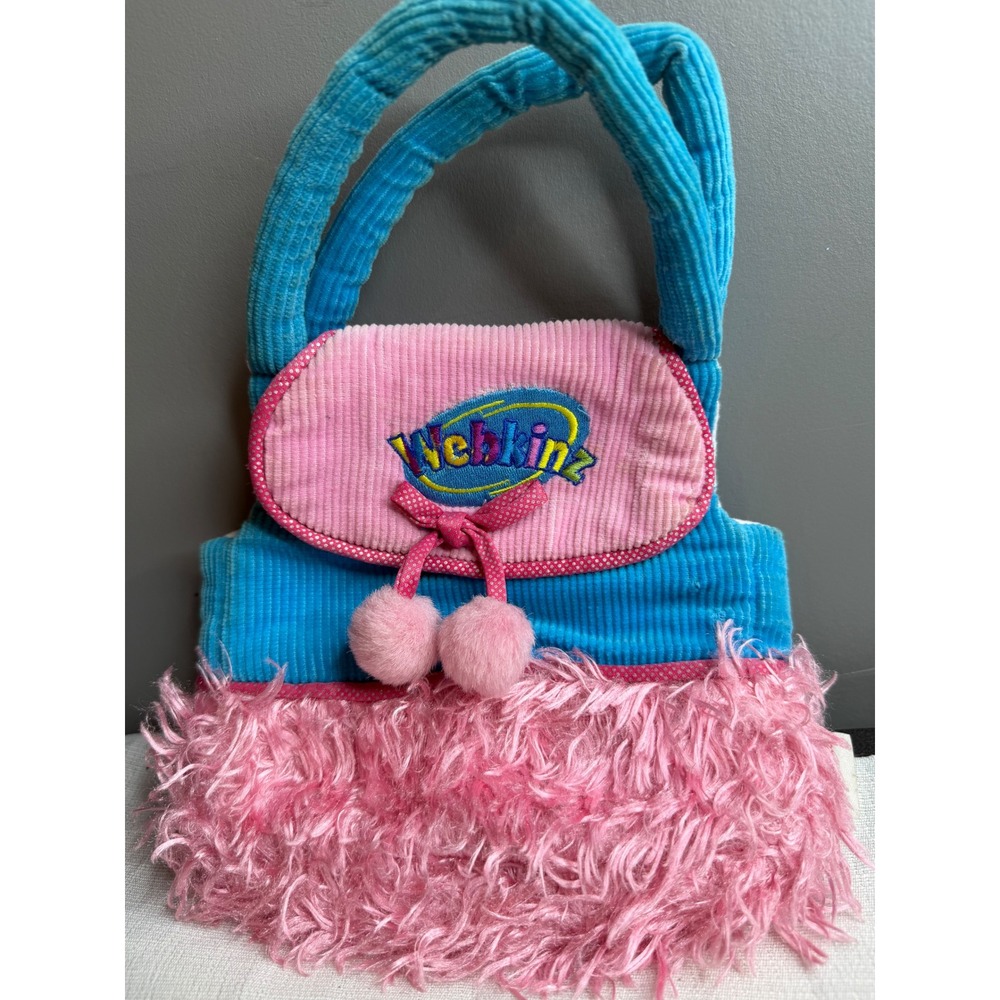 Webkinz Plush Pet Carrier Bag Blue Pink Corduroy Faux Fur Y2K Ganz Accessory